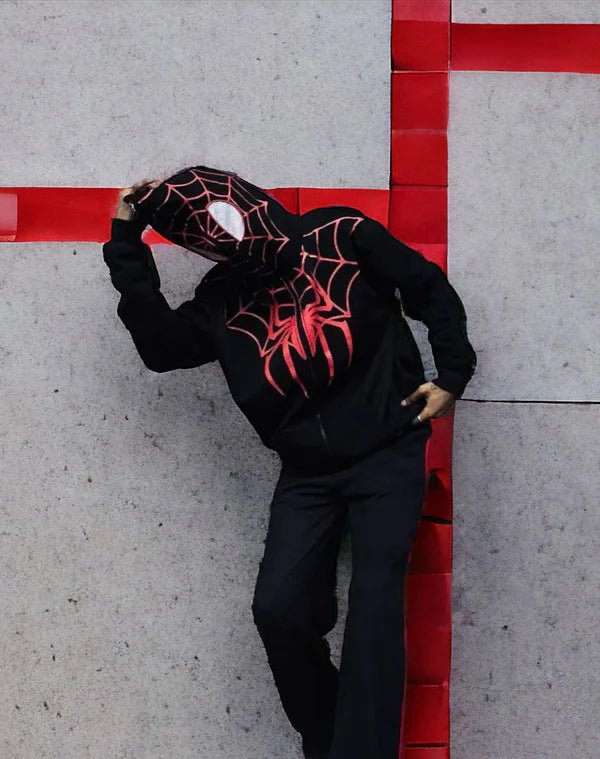 Miles Morales Spider - Man Hoodie – Black & Red Web Design | Cosplay & Streetwear | XOVRA
