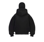 Close-up of WildBeast black hoodie with integrated balaclava mask and zipper