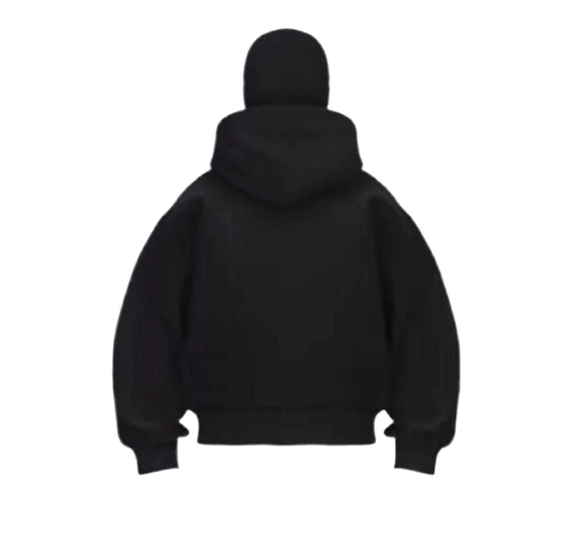 Close-up of WildBeast black hoodie with integrated balaclava mask and zipper