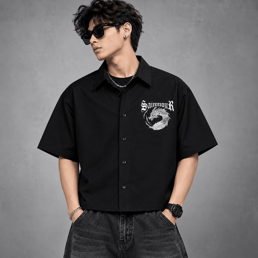 black dragon shirt, graphic oversized shirt, men’s streetwear, and oversized shirt for men. - XOVRA.IN