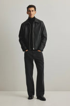 Black Faux Leather Jacket – Premium Oversized Streetwear for Men - Cropped fit Xovra® - XOVRA.IN