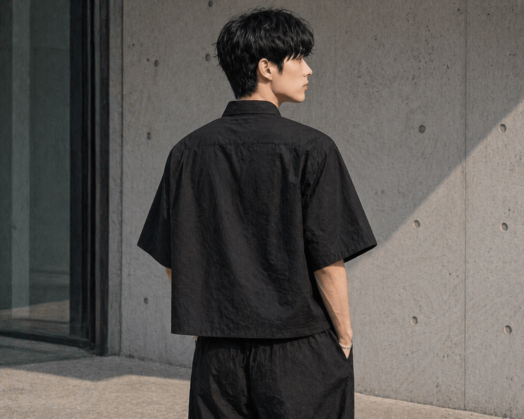 Black Mandarin Shirt - XOVRA.IN
