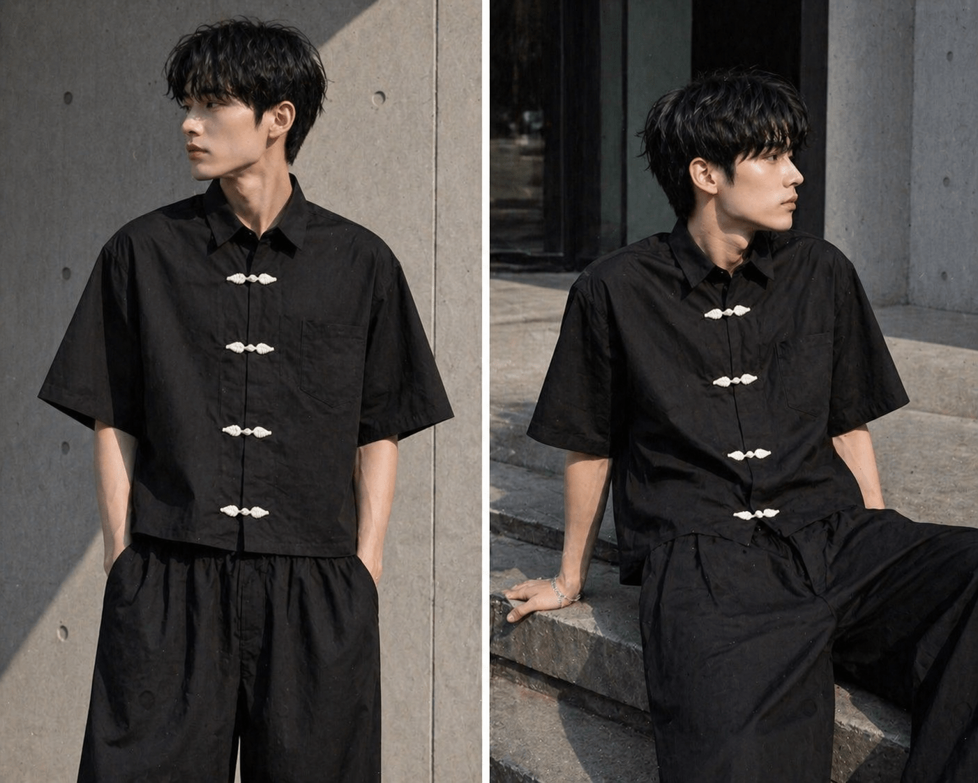 Black Mandarin Shirt - XOVRA.IN
