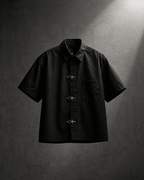 Black Metal Clasp Oversized Shirt - XOVRA.IN