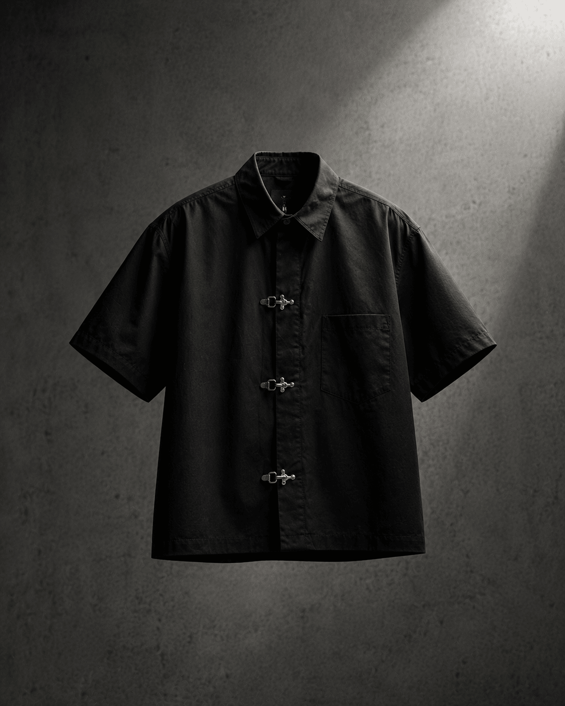 Black Metal Clasp Oversized Shirt - XOVRA.IN