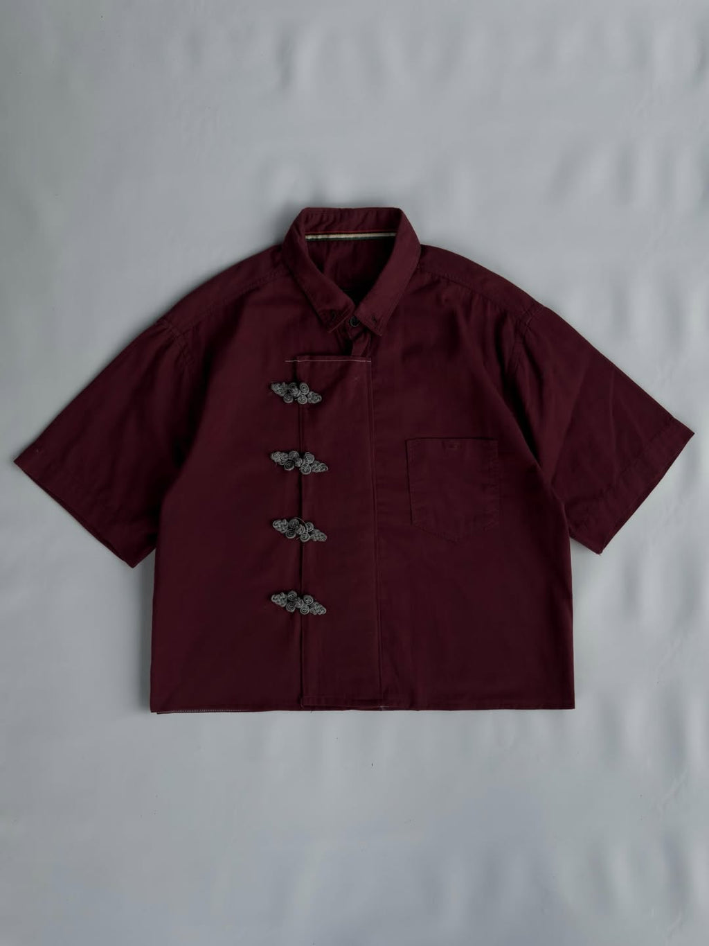 Burgundy Mandarin Shirt - XOVRA.IN