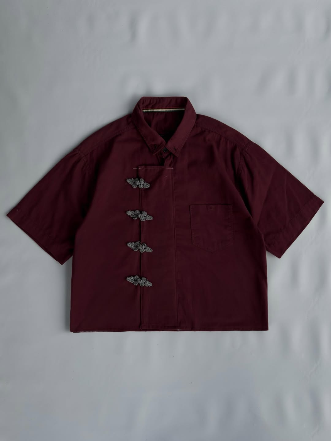 Burgundy Mandarin Shirt - XOVRA.IN
