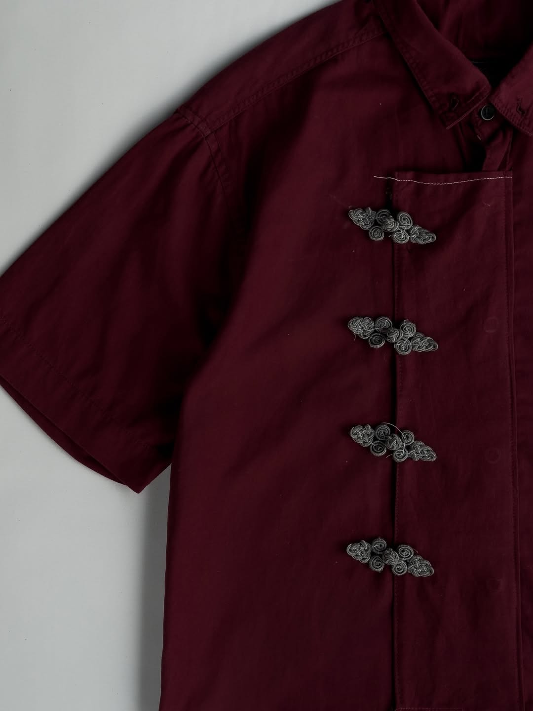 Burgundy Mandarin Shirt - XOVRA.IN