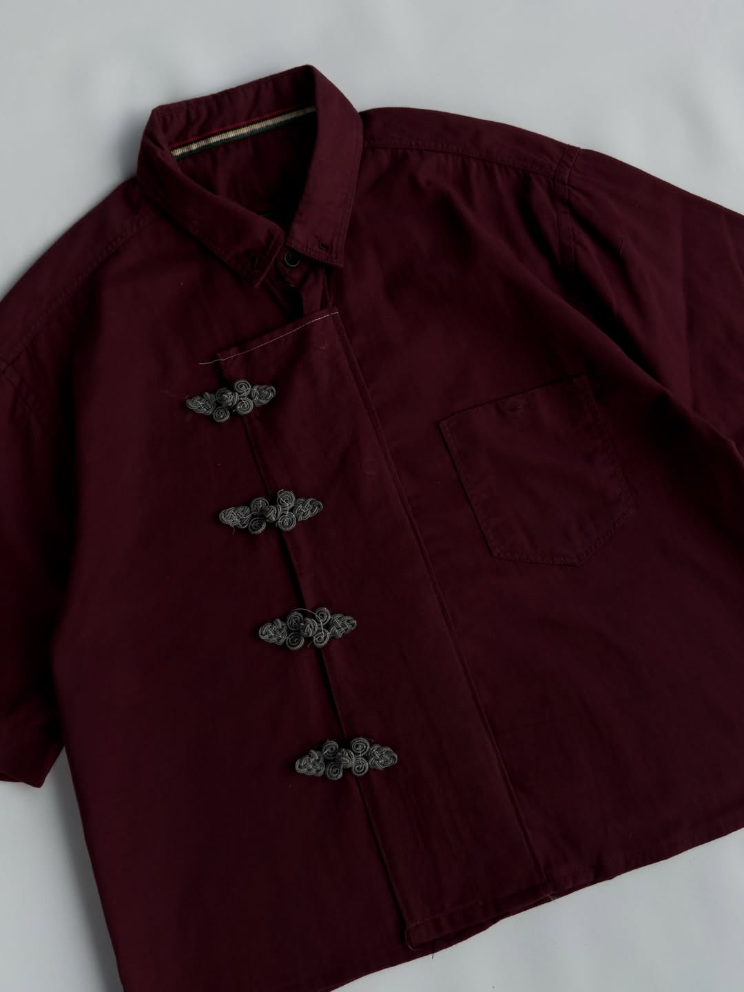Burgundy Mandarin Shirt - XOVRA.IN