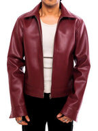 Burgundy Oversized Leather Jacket for Men | Premium Zip-Up Jacket | XOVRA - XOVRA.IN