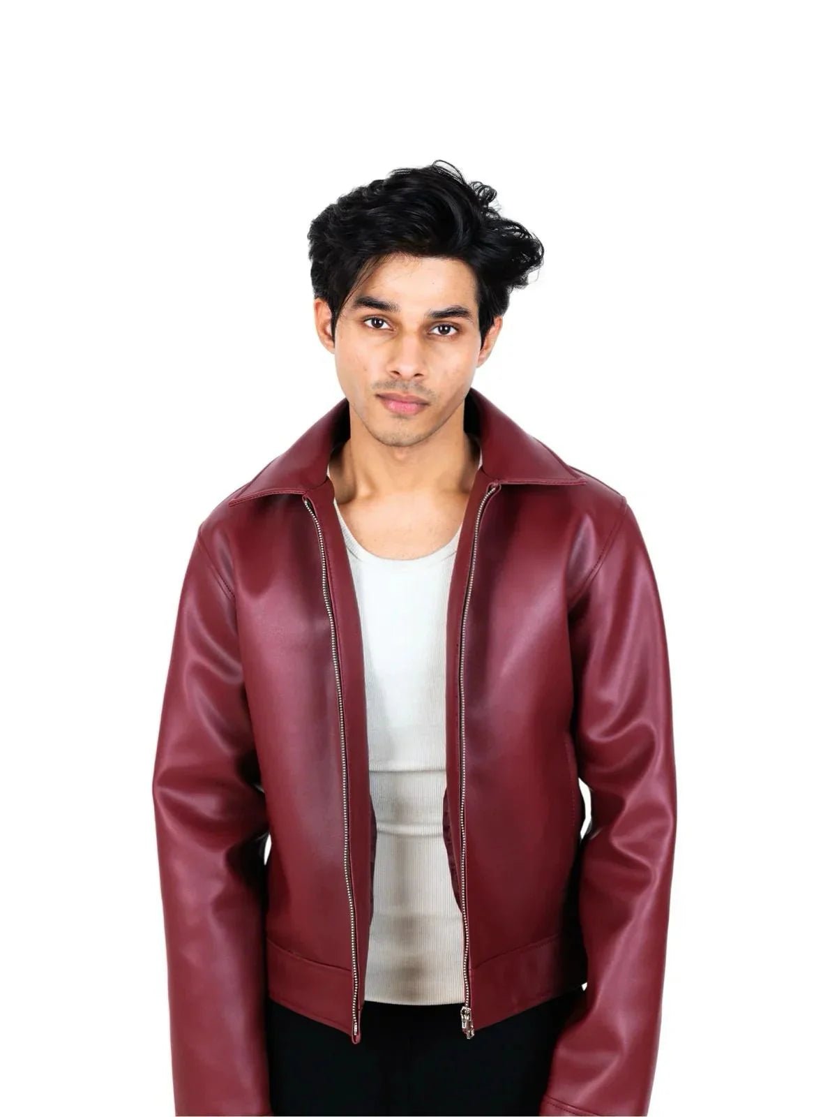 Burgundy Oversized Leather Jacket for Men | Premium Zip-Up Jacket | XOVRA - XOVRA.IN