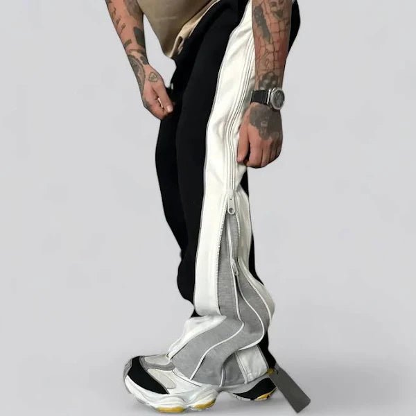Dual Zip Black and Grey Track Pants by XOVRA – Oversized Streetwear Joggers India