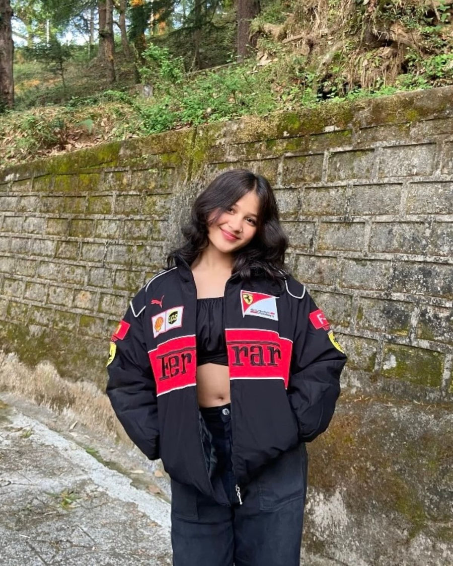 Ferrari Embroidered Racing Jacket – Premium Streetwear Edition | XOVRA® - XOVRA.IN