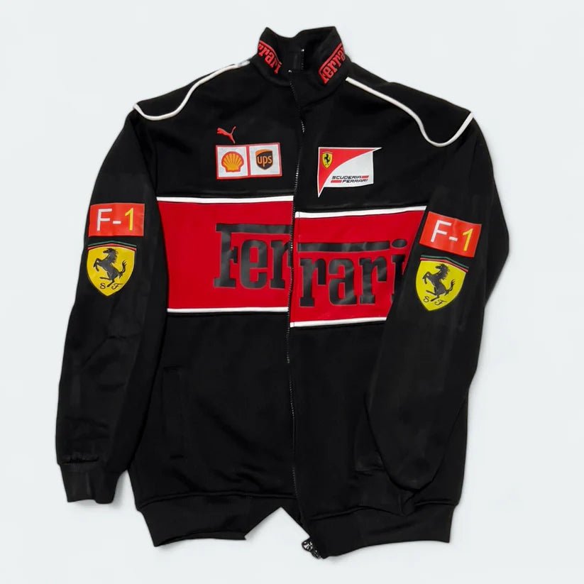 Ferrari F1 Parachute Jacket – Black & Red Motorsport Streetwear by XOVRA® - XOVRA.IN
