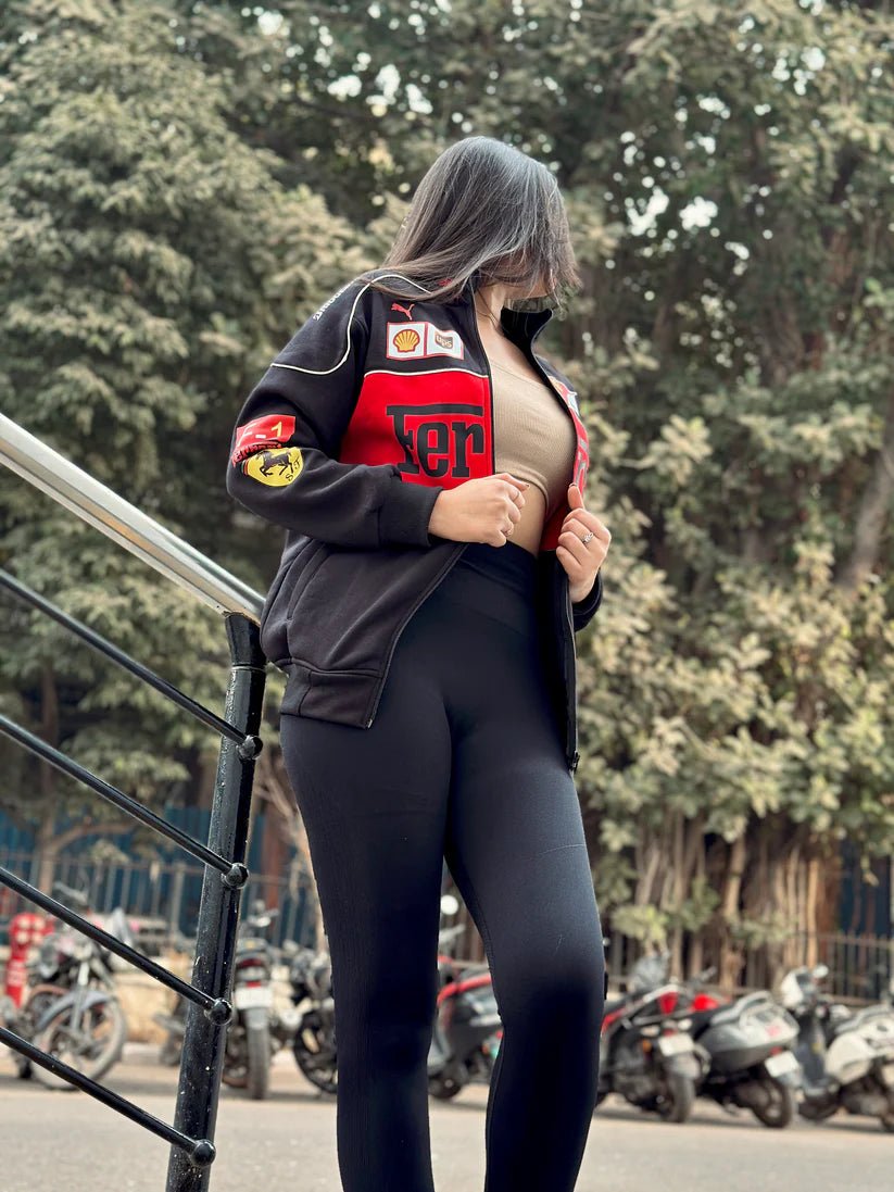 Ferrari F1 Parachute Jacket – Black & Red Motorsport Streetwear by XOVRA® - XOVRA.IN
