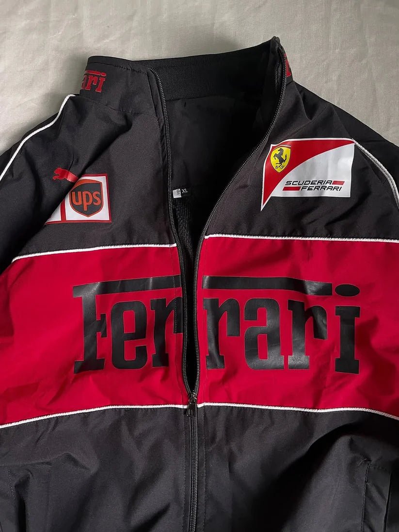 Ferrari F1 Printed Racing Jacket – Black & Red Premium Streetwear | XOVRA® - XOVRA.IN