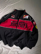 Ferrari F1 Printed Racing Jacket – Black & Red Premium Streetwear | XOVRA® - XOVRA.IN