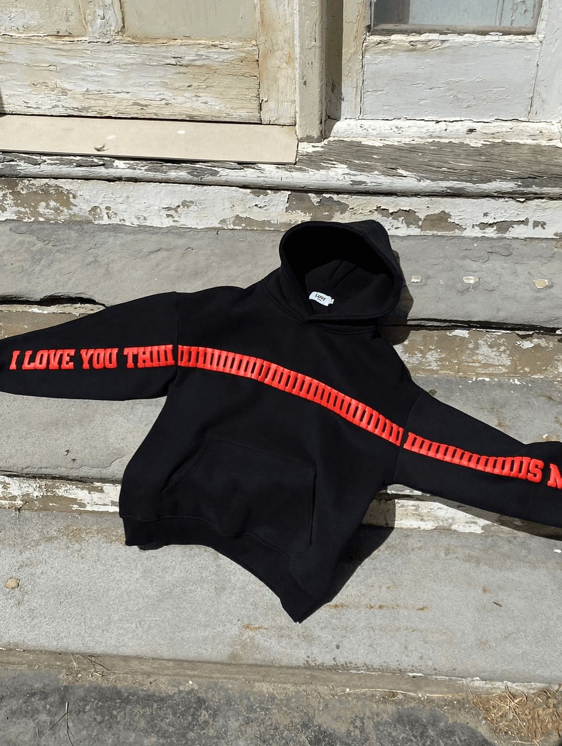 “I Love You This Much” Red Stripe Streetwear - Black Oversized Hoodie |Wildbeast® - wildbeast