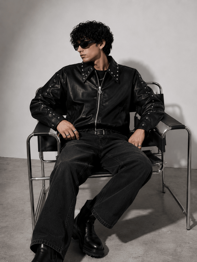 Ironbite Jacket – Black Studded Cropped Boxy Fit Jacket I XOVRA - XOVRA.IN