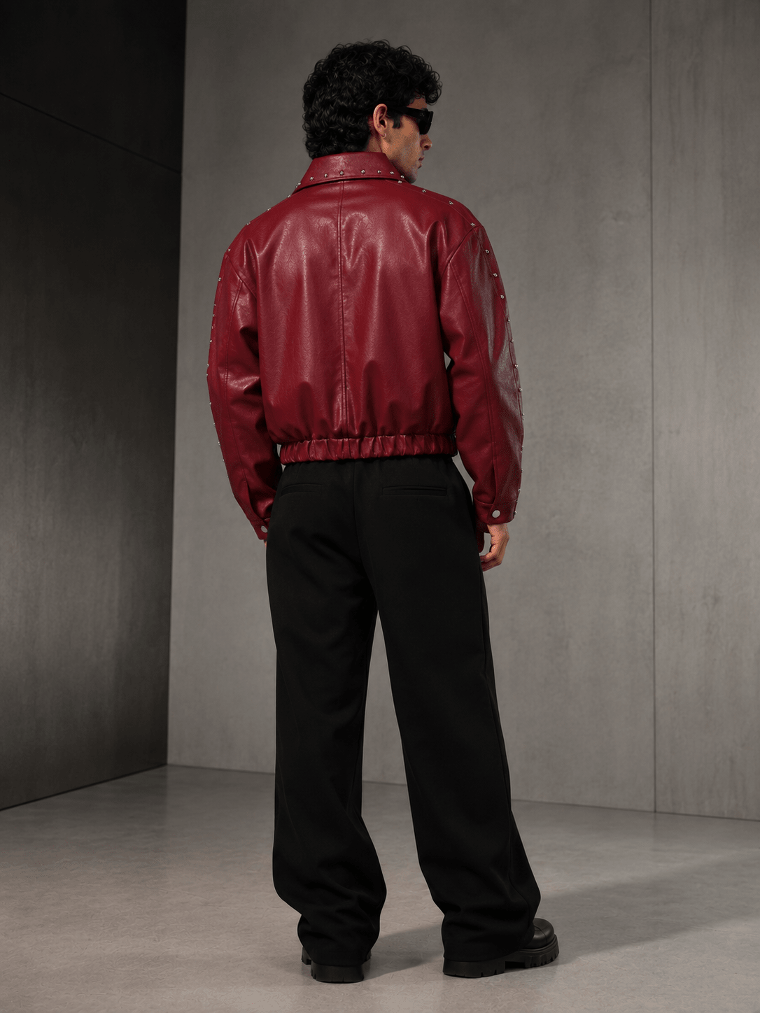 Ironbite Jacket – Burgundy Studded Cropped Boxy Fit Jacket I XOVRA - XOVRA.IN
