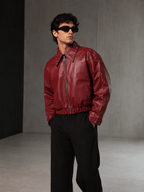 Ironbite Jacket – Burgundy Studded Cropped Boxy Fit Jacket I XOVRA - XOVRA.IN