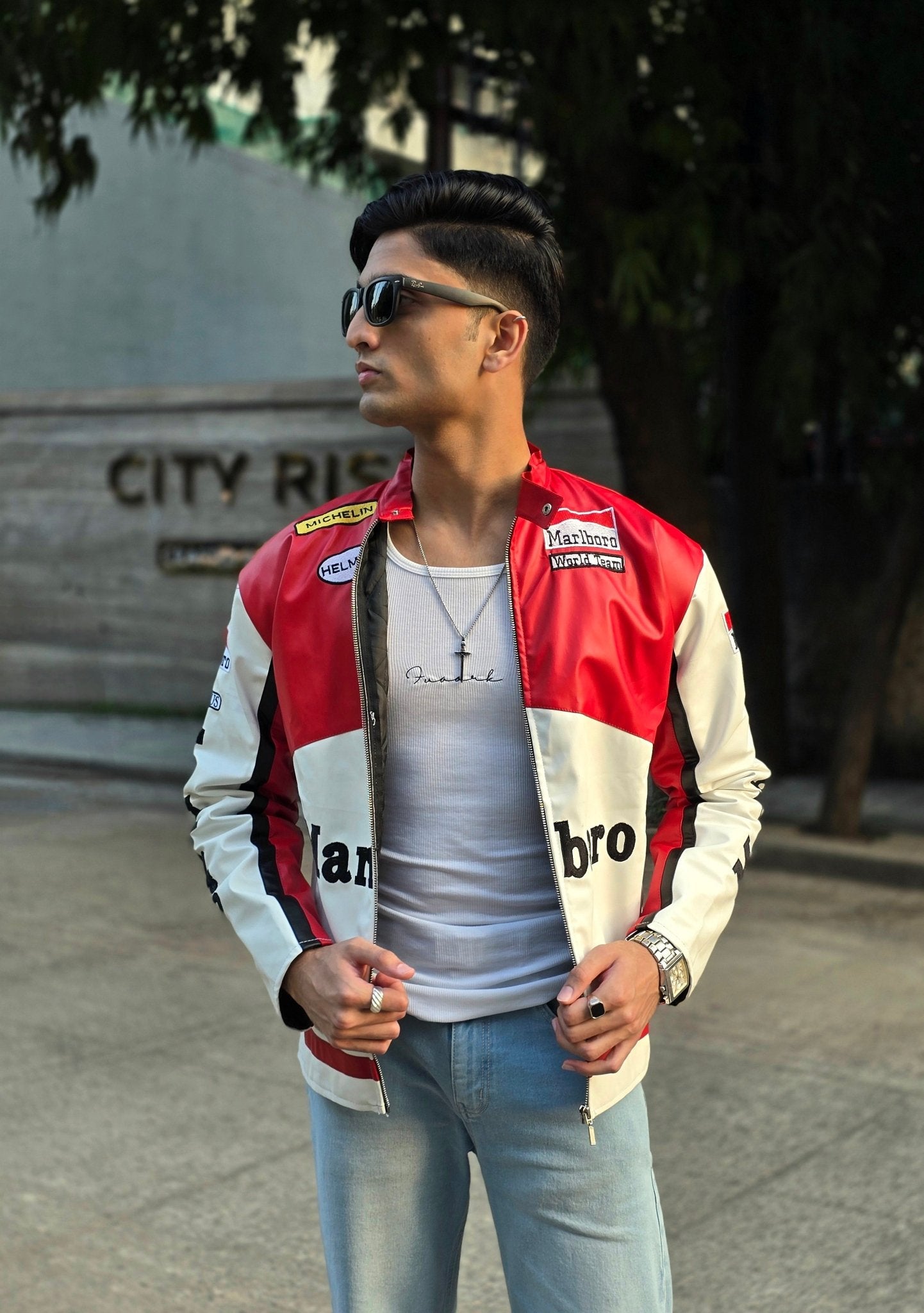 Marlboro Red Leather Jacket | Indian Streetwear Look | XOVRA® - XOVRA.IN