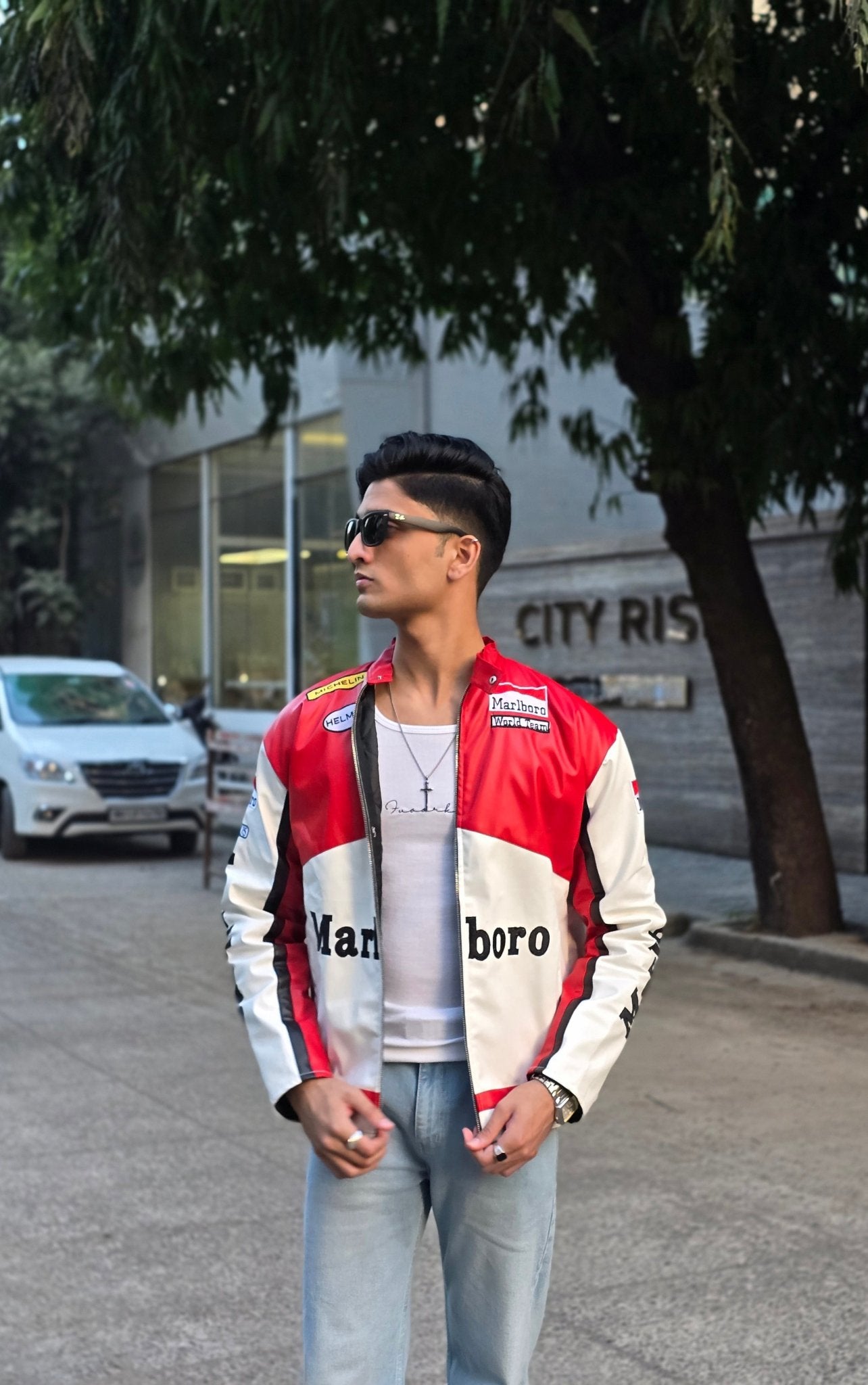 Marlboro Red Leather Jacket | Indian Streetwear Look | XOVRA® - XOVRA.IN