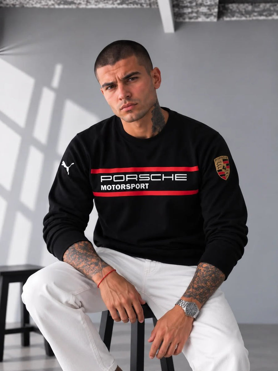 Men's Black Porsche Motorsport Sweatshirt | XOVRA - XOVRA.IN