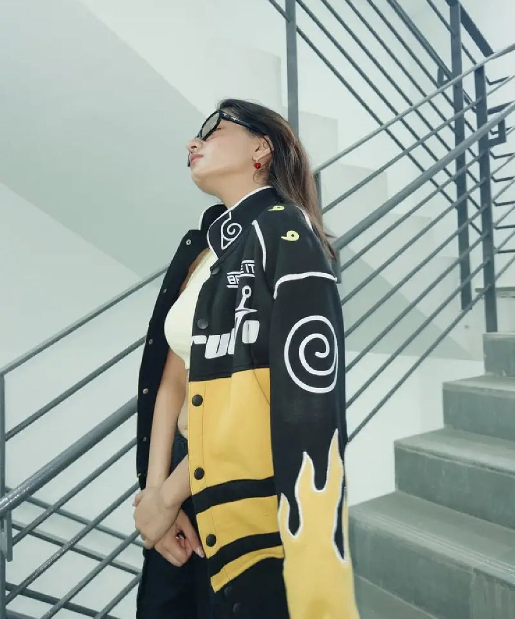 Naruto Uzumaki Flame Patch Jacket – Iconic Hokage Style| Worn by Anushka Sen - wildbeast