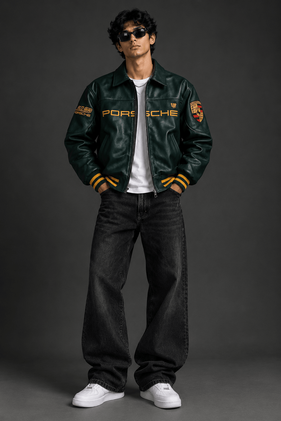 Porsche Green Leather Racing Jacket for Men | XOVRA - XOVRA.IN