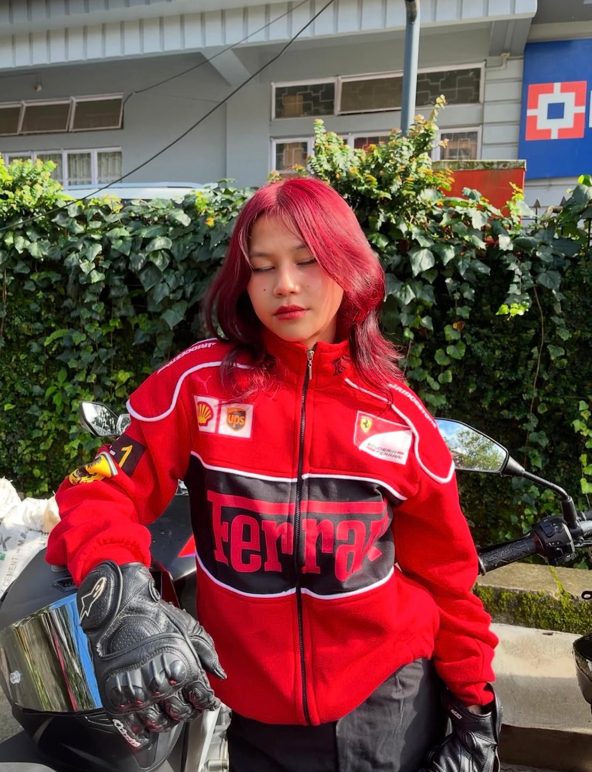 Streetwear Outfit Featuring Red Ferrari Racing Jacket – Lifestyle Look