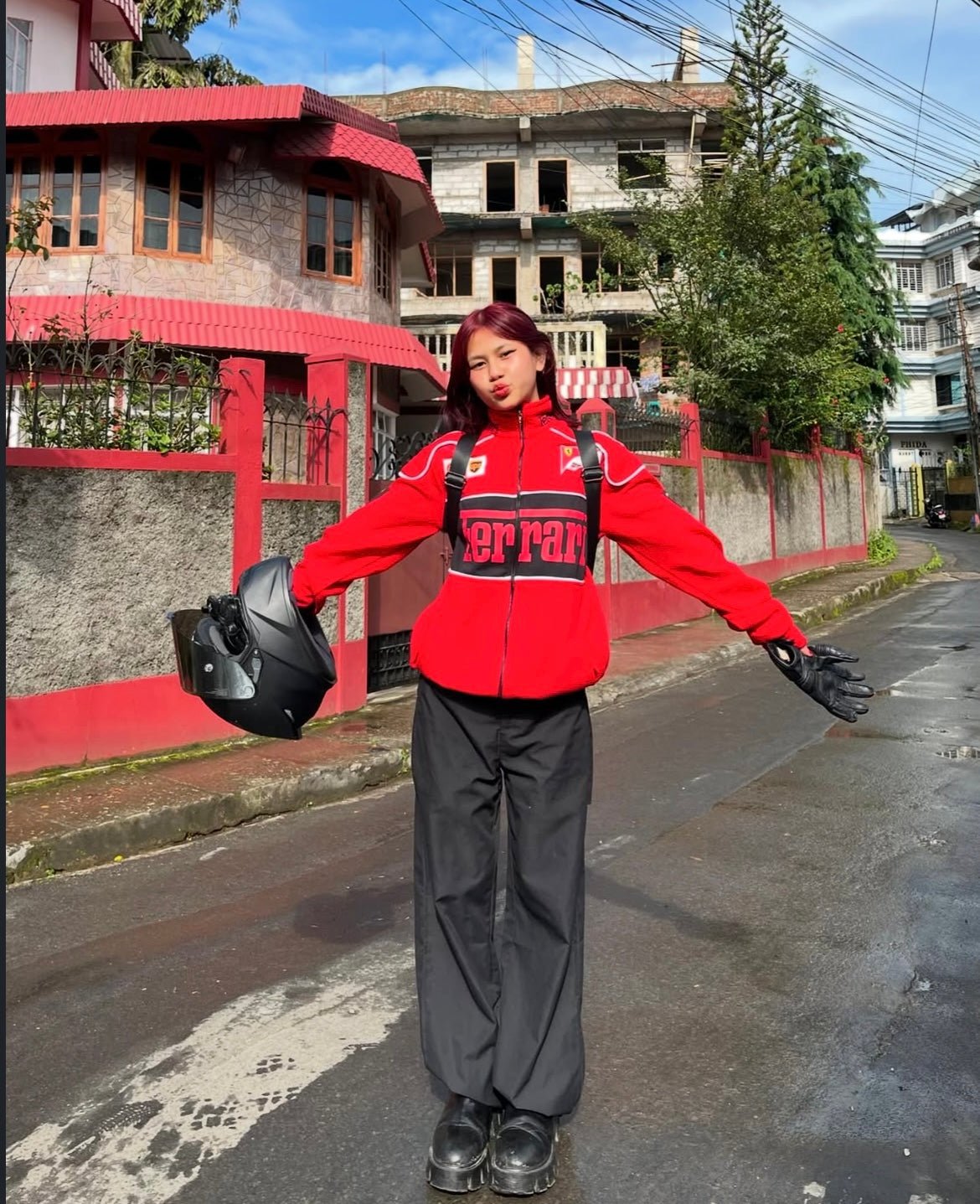 XOVRA Red Ferrari Racing Streetwear Jacket – Side Angle View