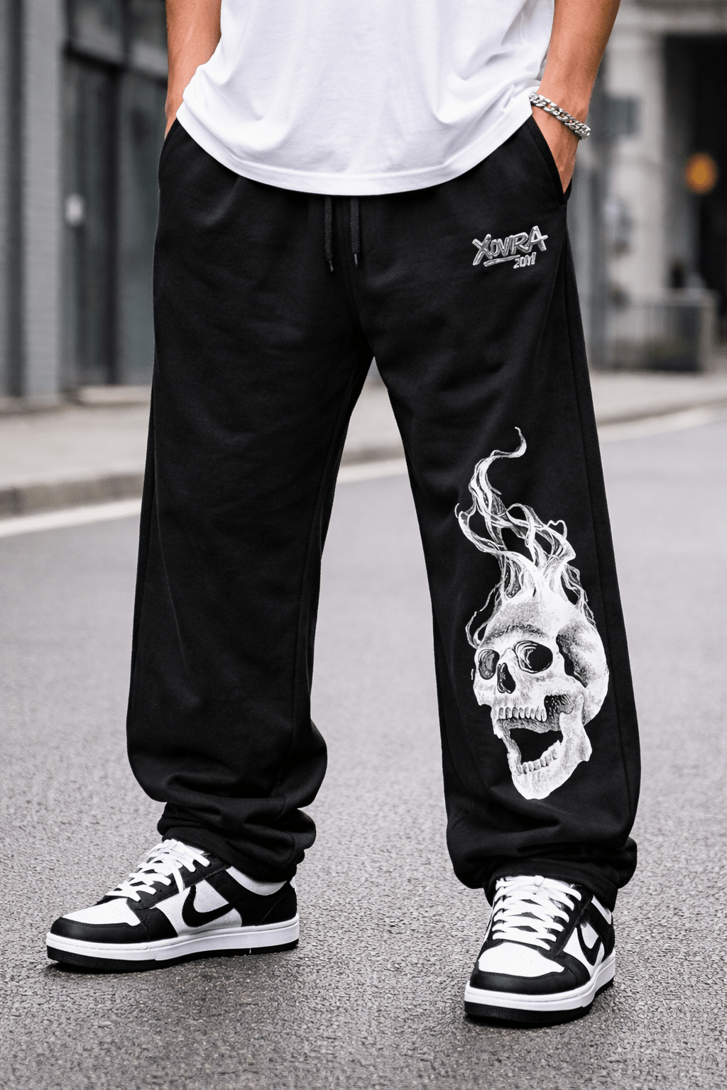 Skull Print Black Jogger - XOVRA.IN