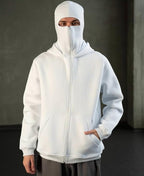 White Balaclava Zipper Hoodie by XOVRA – Front View