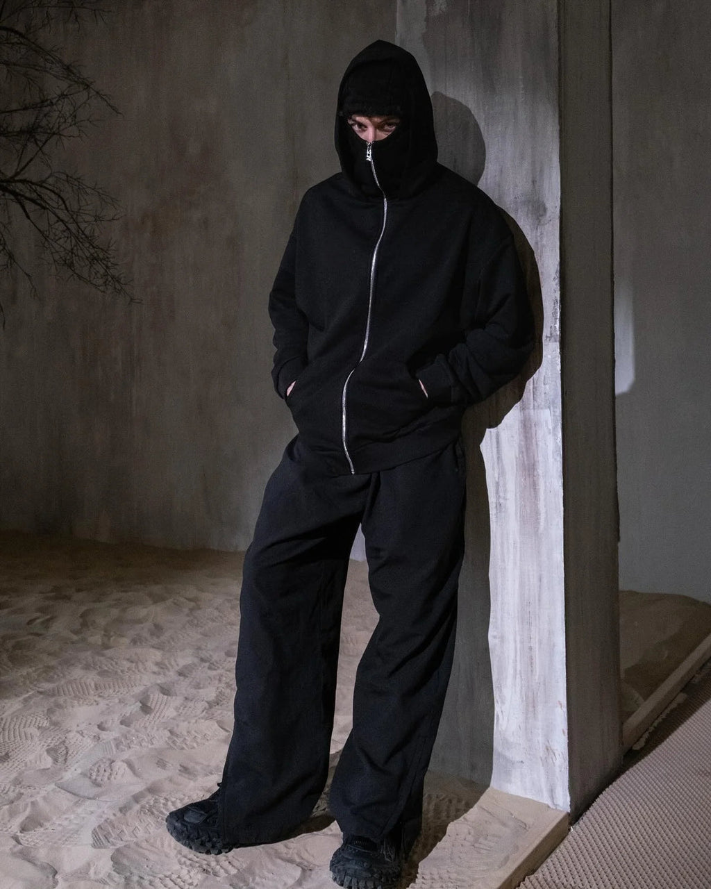 XOVRA Balaclava Zipper Hoodie front view – premium black streetwear hoodie India