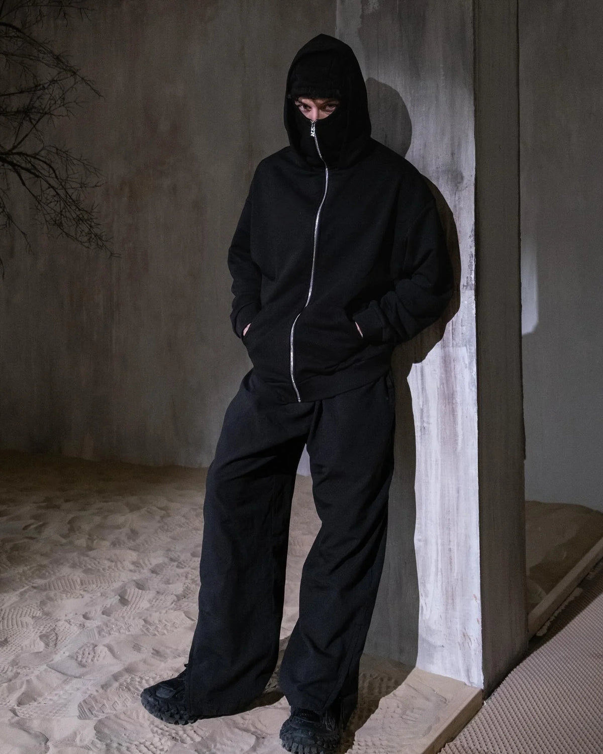XOVRA Balaclava Zipper Hoodie front view – premium black streetwear hoodie India
