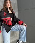 XOVRA Black Ferrari Printed Jacket on display at XOVRA Mumbai and UP stores – premium streetwear collection