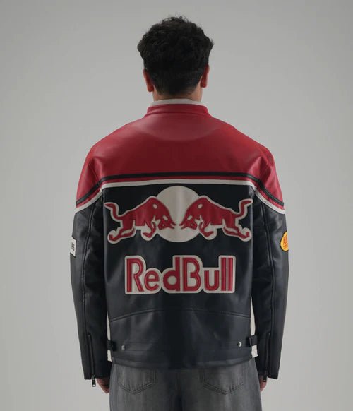 xovra red bull leather jacket back view