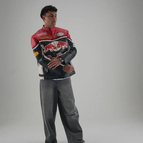 xovra red bull racing jacket side view black red